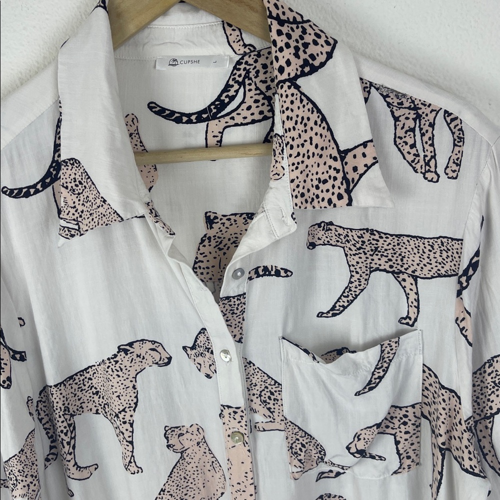 Cupshe Kelsie Leopard print Cover up/ shirt dress L - Picture 3 of 7